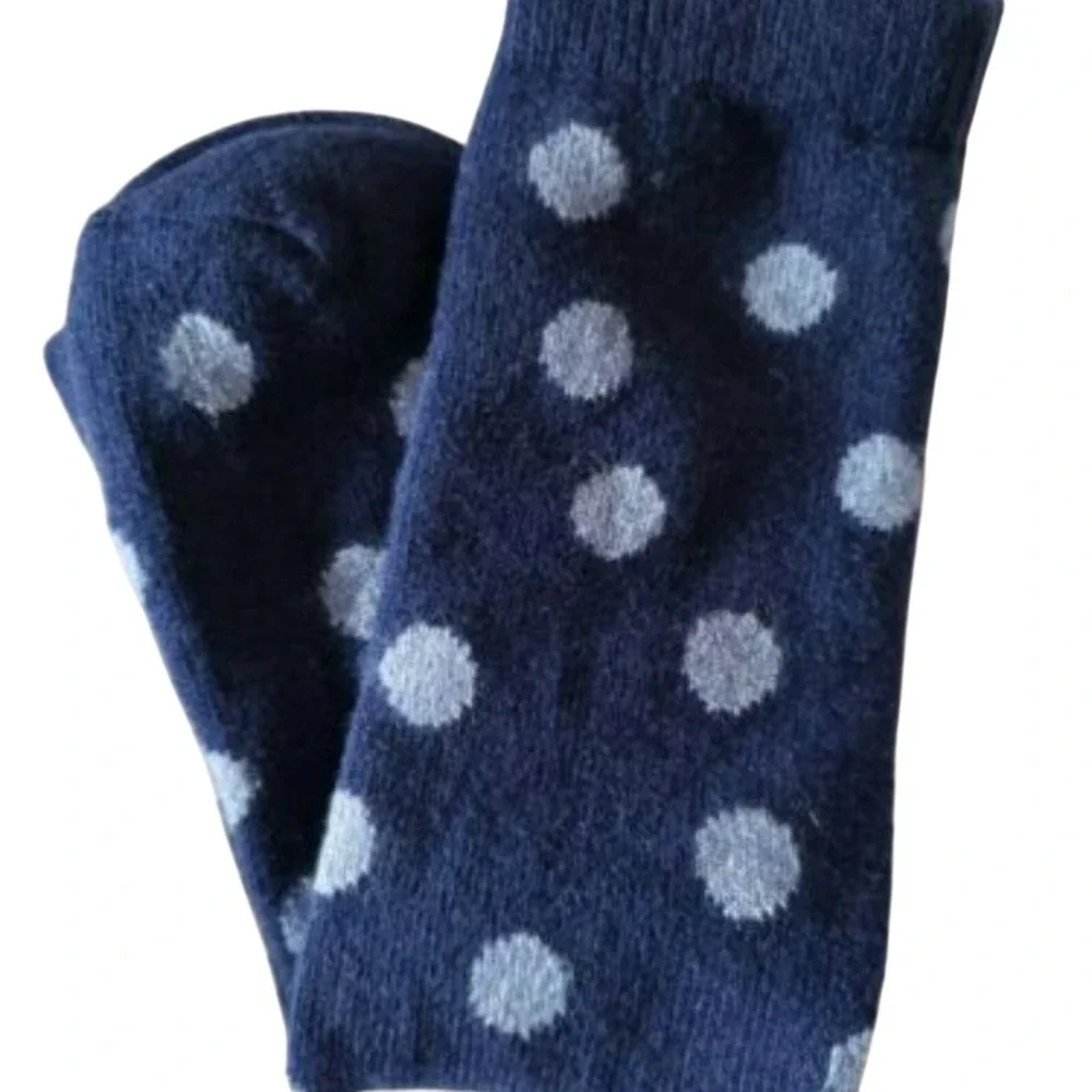 Navy Blue Dot Crew Socks Medium Garnet Hill 9-11 Cashmere Blend Warm Periwinkle